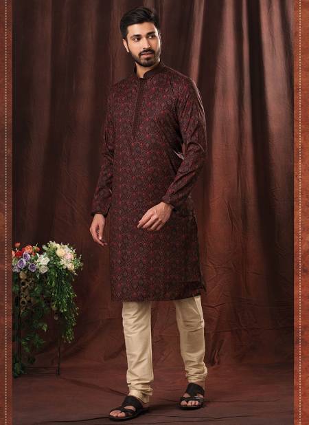 Red And Black Colour Party Wear Mens Poly Kurta Pajama Collection IV-KP-13